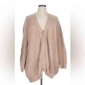3X 4X 62” bust x 33” long Quince oversized 100% cashmere oatmeal tan cardigan